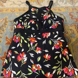 Lands' End Black Halter Top with Floral Design